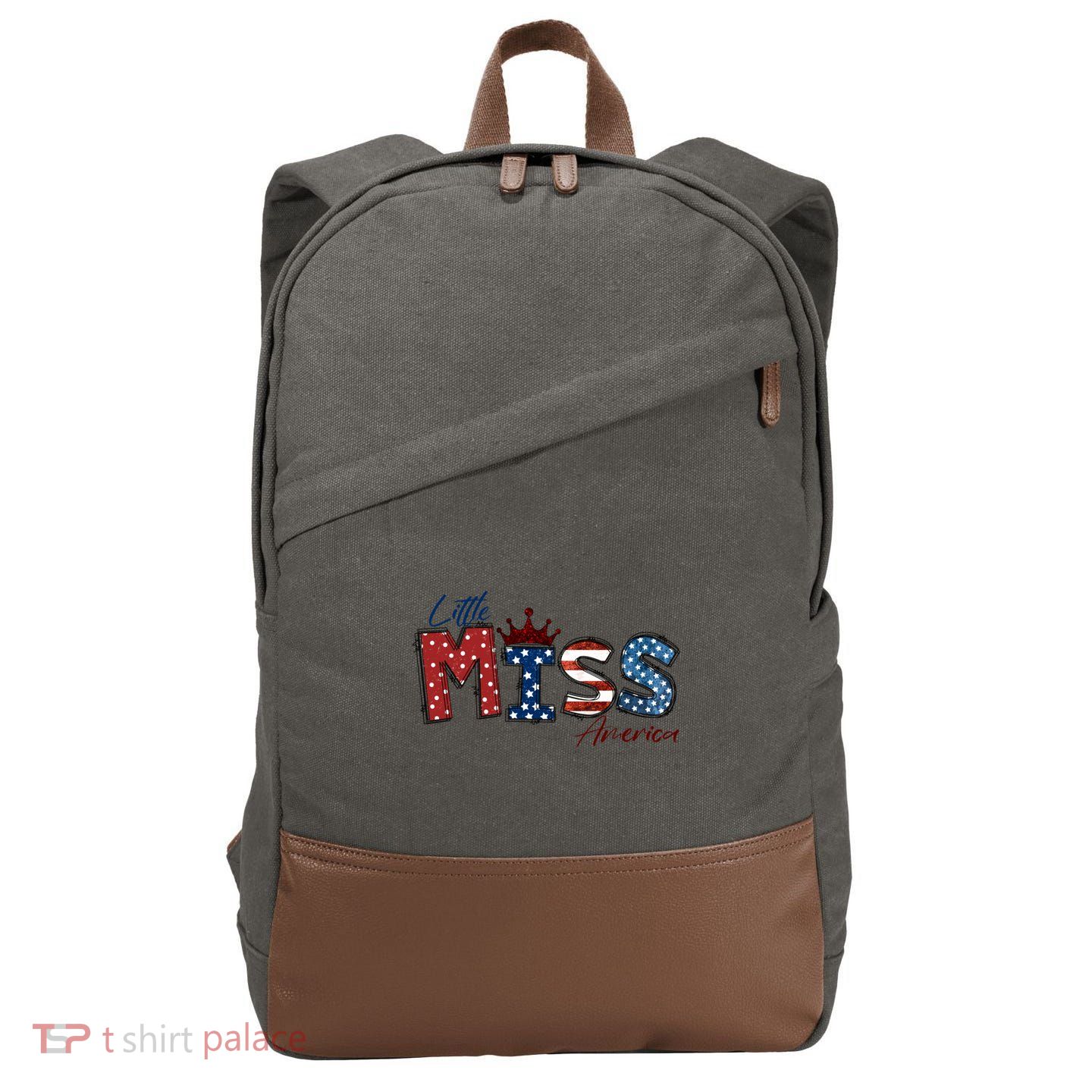 Little Miss America Gift American 4th Of July Graphic Meaningful Gift Cotton Canvas Backpack