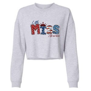 Little Miss America Gift American 4th Of July Graphic Meaningful Gift Cropped Pullover Crew