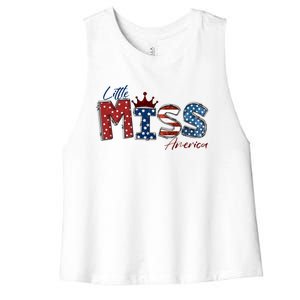 Little Miss America Gift American 4th Of July Graphic Meaningful Gift Women's Racerback Cropped Tank