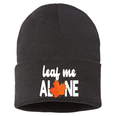Leaf Me Alone Funny Fall Sustainable Knit Beanie