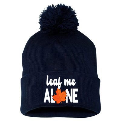 Leaf Me Alone Funny Fall Pom Pom 12in Knit Beanie