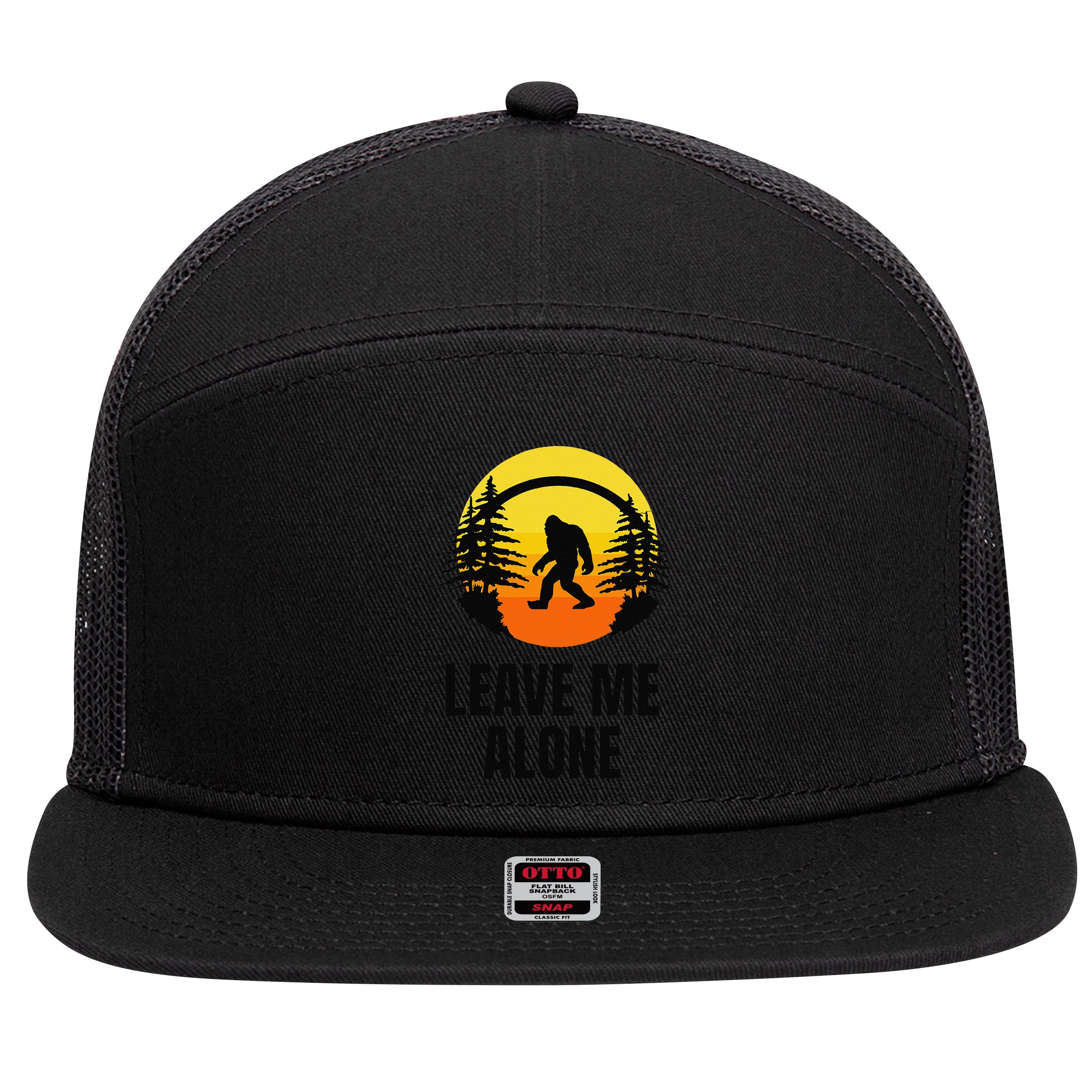 Leave Me Alone Bigfoot Halloween 7 Panel Mesh Trucker Snapback Hat