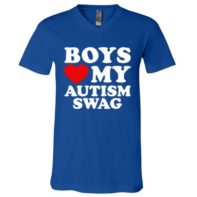 Love My Autism Swag Gift Funny Heart Autism Awareness Gift V-Neck T-Shirt