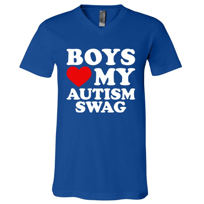 Love My Autism Swag Gift Funny Heart Autism Awareness Gift V-Neck T-Shirt