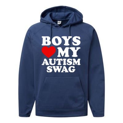 Love My Autism Swag Gift Funny Heart Autism Awareness Gift Performance Fleece Hoodie