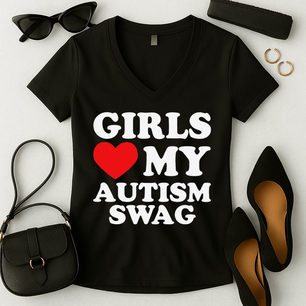Love My Autism Swag Funny Autistic Gifts Awareness Women's V-Neck T-Shirt