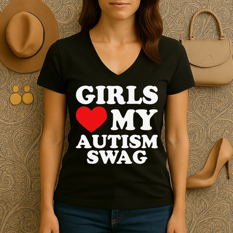 Love My Autism Swag Funny Autistic Gifts Awareness Women's V-Neck T-Shirt