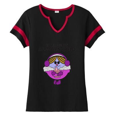 Little Miss Always Cold Funny Winter Trending Gift Idea Ladies Halftime Notch Neck Tee