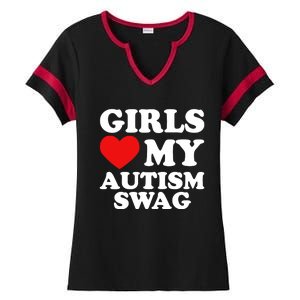 Love My Autism Swag Funny Autistic Gifts Awareness Ladies Halftime Notch Neck Tee