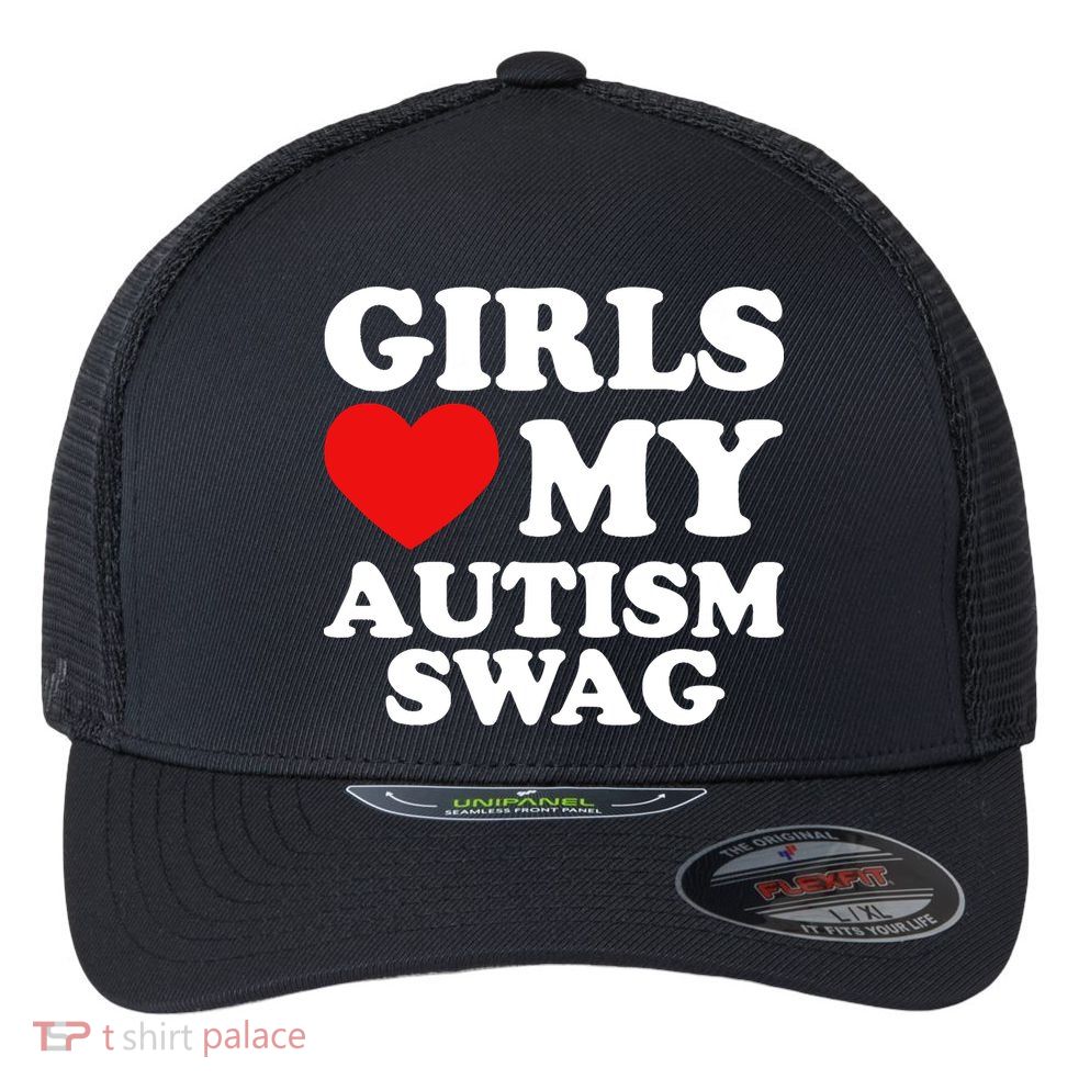 Love My Autism Swag Funny Autistic Gifts Awareness Flexfit Unipanel Trucker Cap