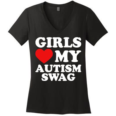 Love My Autism Swag Funny Autistic Gifts Awareness Women's V-Neck T-Shirt