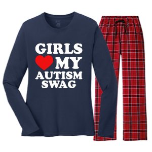 Love My Autism Swag Funny Autistic Gifts Awareness Women's Long Sleeve Flannel Pajama Set 