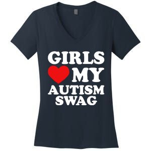 Love My Autism Swag Funny Autistic Gifts Awareness Women's V-Neck T-Shirt