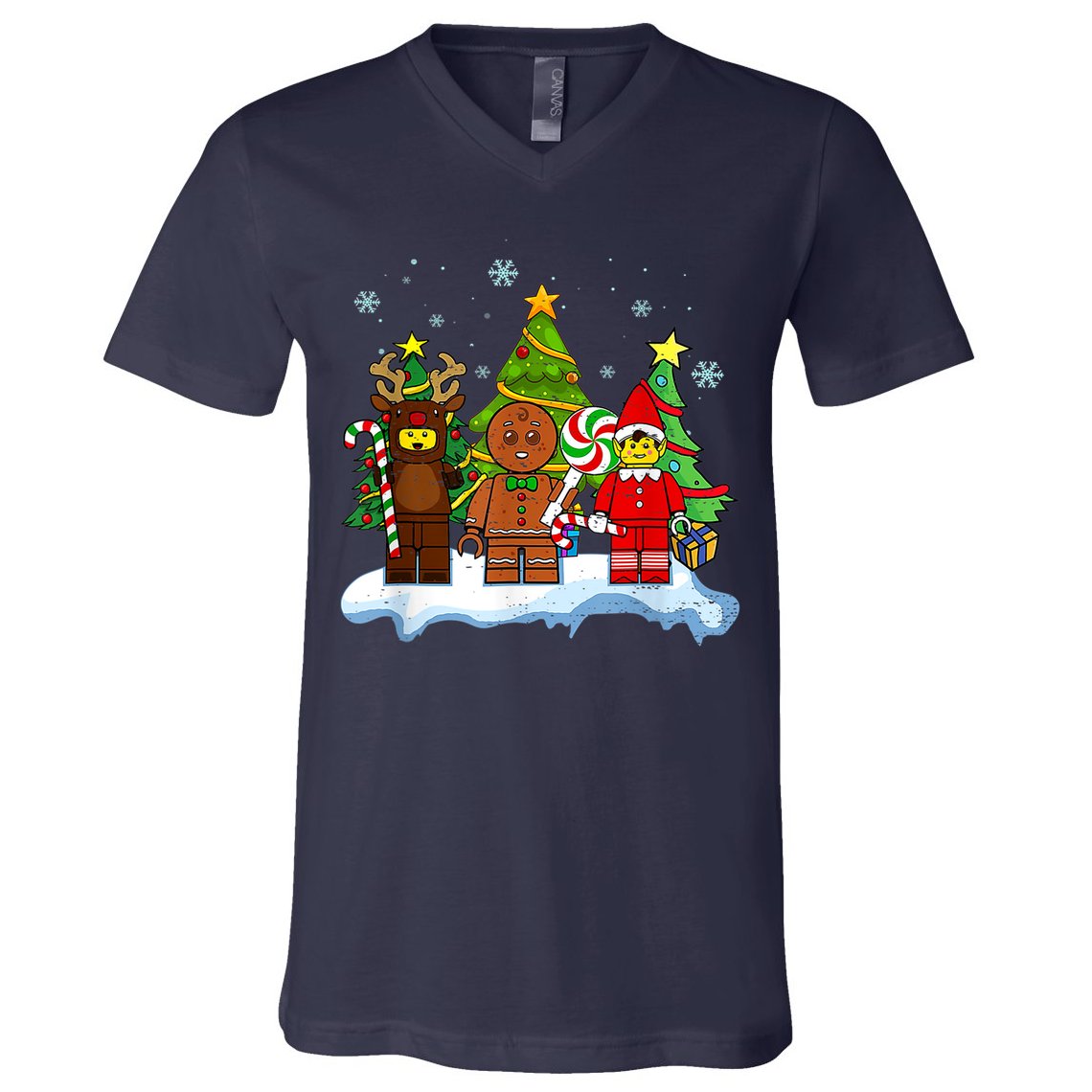 Lego Man Around The Christmas Kids Toddler Family Matching V-Neck T-Shirt