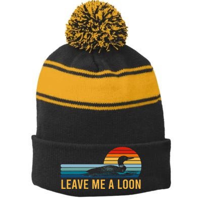Leave Me A Loon Bird Watcher Gift Vintage Retro Sunset Stripe Pom Pom Beanie