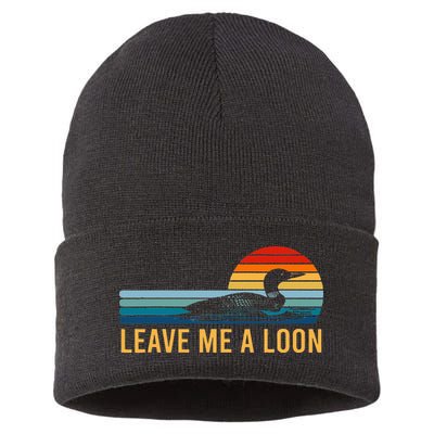 Leave Me A Loon Bird Watcher Gift Vintage Retro Sunset Sustainable Knit Beanie