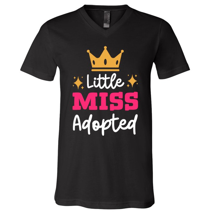 Little Miss Adopted Daughter Son Family Adoption Day V-Neck T-Shirt