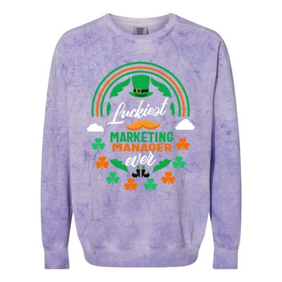 Luckiest Marketing Ager Ever Shamrock Top Hat St Patricks Gift Colorblast Crewneck Sweatshirt