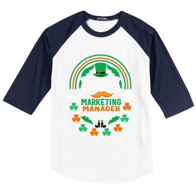 Luckiest Marketing Ager Ever Shamrock Top Hat St Patricks Gift Baseball Sleeve Shirt