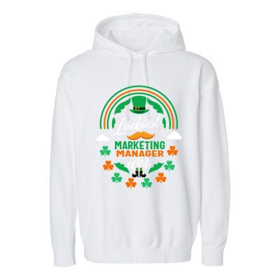 Luckiest Marketing Ager Ever Shamrock Top Hat St Patricks Gift Garment-Dyed Fleece Hoodie