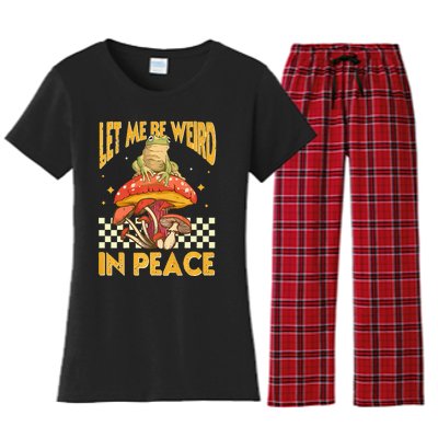 Let Me Be Weird In Peace Funny Cute Mushroom Frog Vintage Premium Women's Flannel Pajama Set