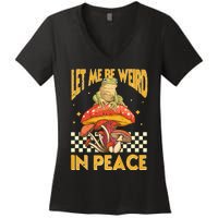 Let Me Be Weird In Peace Funny Cute Mushroom Frog Vintage Premium Women's V-Neck T-Shirt