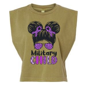 Leopard Messy Bun Military Military Month Gift Garment-Dyed Women's Muscle Tee