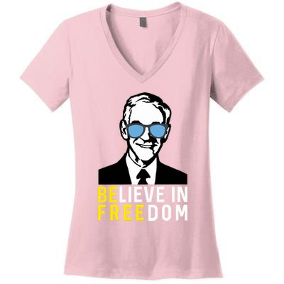 Libertarian Mama Believe In Freedom Libertarian Ron Paul Women's V-Neck T-Shirt