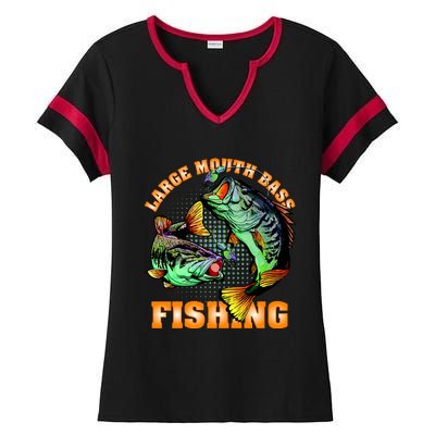 Large Mouth Bass In Action Fishing Ladies Halftime Notch Neck Tee