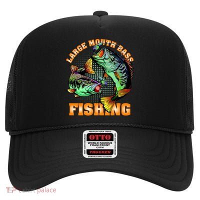 Large Mouth Bass In Action Fishing High Crown Mesh Back Trucker Hat