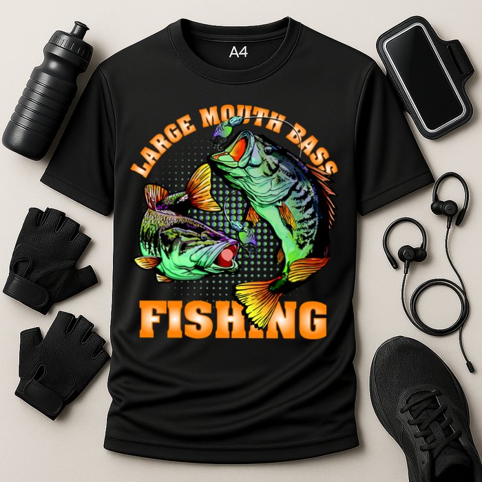 Large Mouth Bass In Action Fishing Cooling Performance Crew T-Shirt