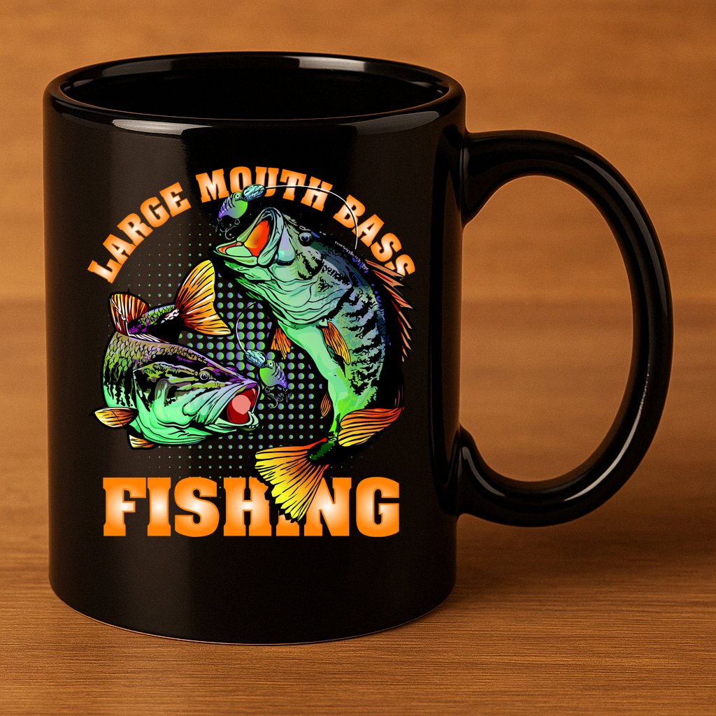 Large Mouth Bass In Action Fishing 11oz C Handle Ceramic Mug