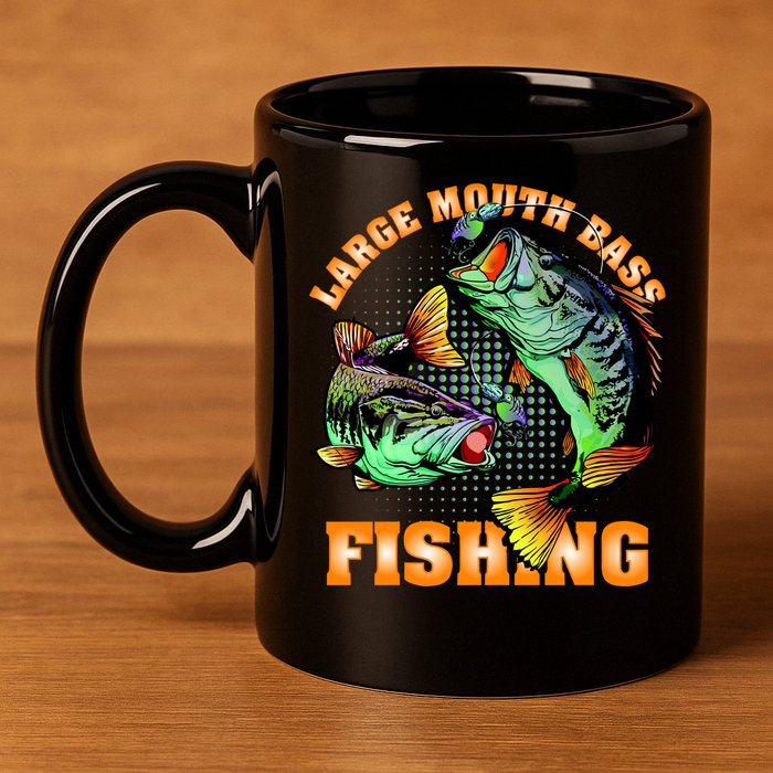 Large Mouth Bass In Action Fishing 11oz C Handle Ceramic Mug