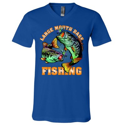 Large Mouth Bass In Action Fishing V-Neck T-Shirt