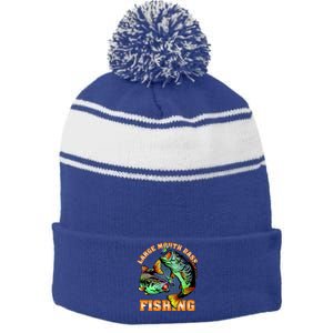 Large Mouth Bass In Action Fishing Stripe Pom Pom Beanie