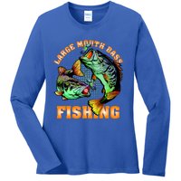 Large Mouth Bass In Action Fishing Ladies Long Sleeve Shirt