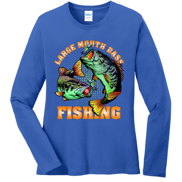 Large Mouth Bass In Action Fishing Ladies Long Sleeve Shirt