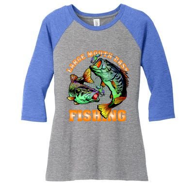 Large Mouth Bass In Action Fishing Women's Tri-Blend 3/4-Sleeve Raglan Shirt