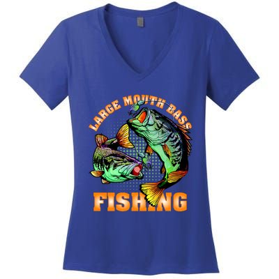 Large Mouth Bass In Action Fishing Women's V-Neck T-Shirt