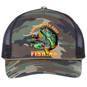 Large Mouth Bass In Action Fishing Retro Rope Trucker Hat Cap