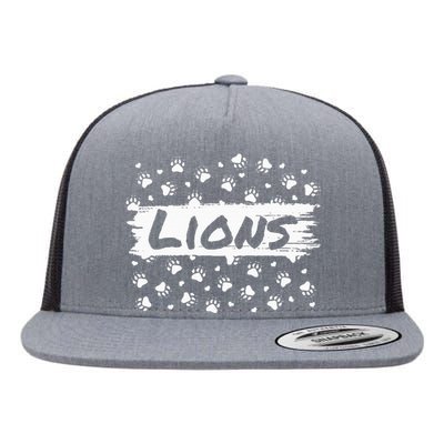 Lions Mascot Back To School Spirit Footprint Heart Squad Flat Bill Trucker Hat