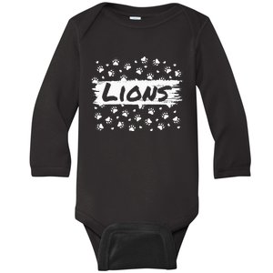 Lions Mascot Back To School Spirit Footprint Heart Squad Baby Long Sleeve Bodysuit