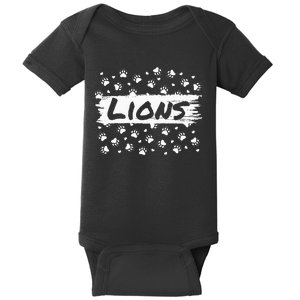 Lions Mascot Back To School Spirit Footprint Heart Squad Baby Bodysuit