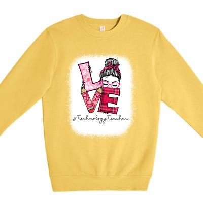 Love Messy Bun Technology Teacher Squad Valentines Day Cool Gift Premium Crewneck Sweatshirt