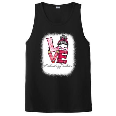 Love Messy Bun Technology Teacher Squad Valentines Day Cool Gift PosiCharge Competitor Tank