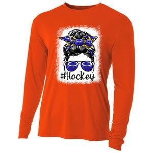 Leopard Messy Bun Mom MotherS Day Hockey Mommy Great Gift Cooling Performance Long Sleeve Crew