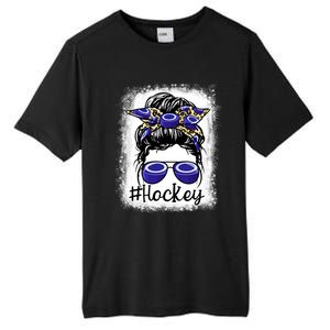 Leopard Messy Bun Mom MotherS Day Hockey Mommy Great Gift Tall Fusion ChromaSoft Performance T-Shirt