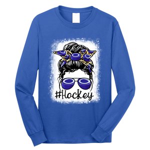 Leopard Messy Bun Mom MotherS Day Hockey Mommy Great Gift Long Sleeve Shirt