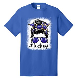 Leopard Messy Bun Mom MotherS Day Hockey Mommy Great Gift Tall T-Shirt