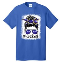 Leopard Messy Bun Mom MotherS Day Hockey Mommy Great Gift Tall T-Shirt